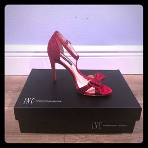 INC Rhinestone Bow Evening Sandals (Winter Red)